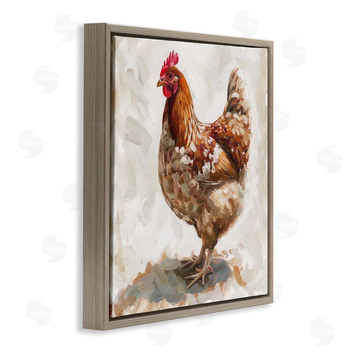 Neutral Chicken on Beige Brown Floating Frame Canvas Wall Art, Home Decor by LSR Design Studio