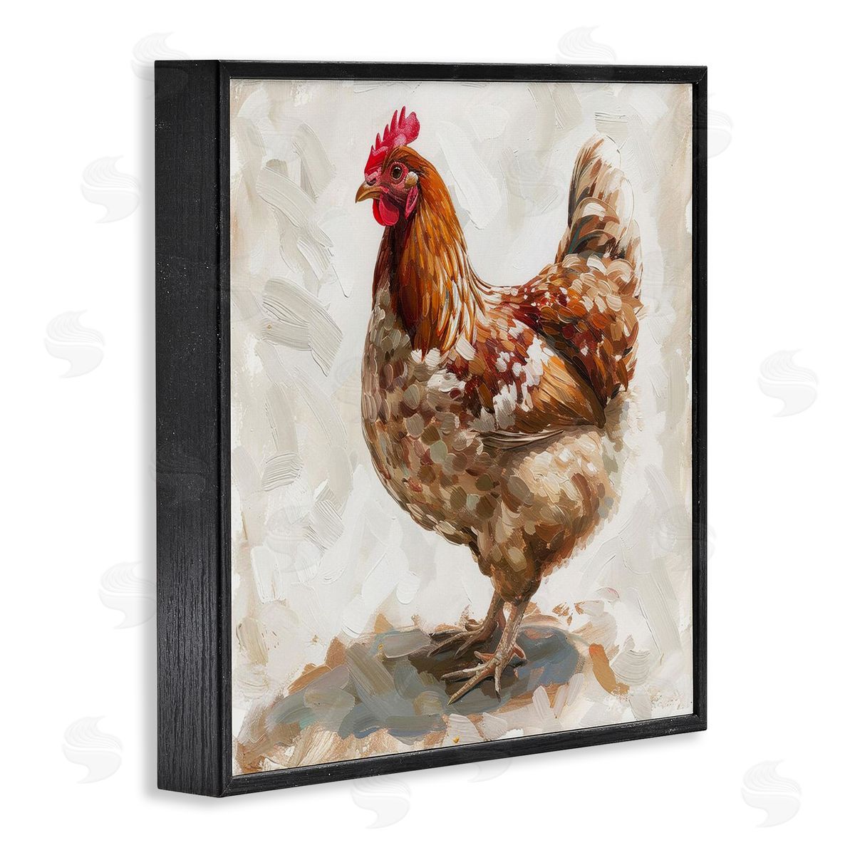 Neutral Chicken on Beige Black Frame Print Wall Art, Home Decor by LSR Design Studio
