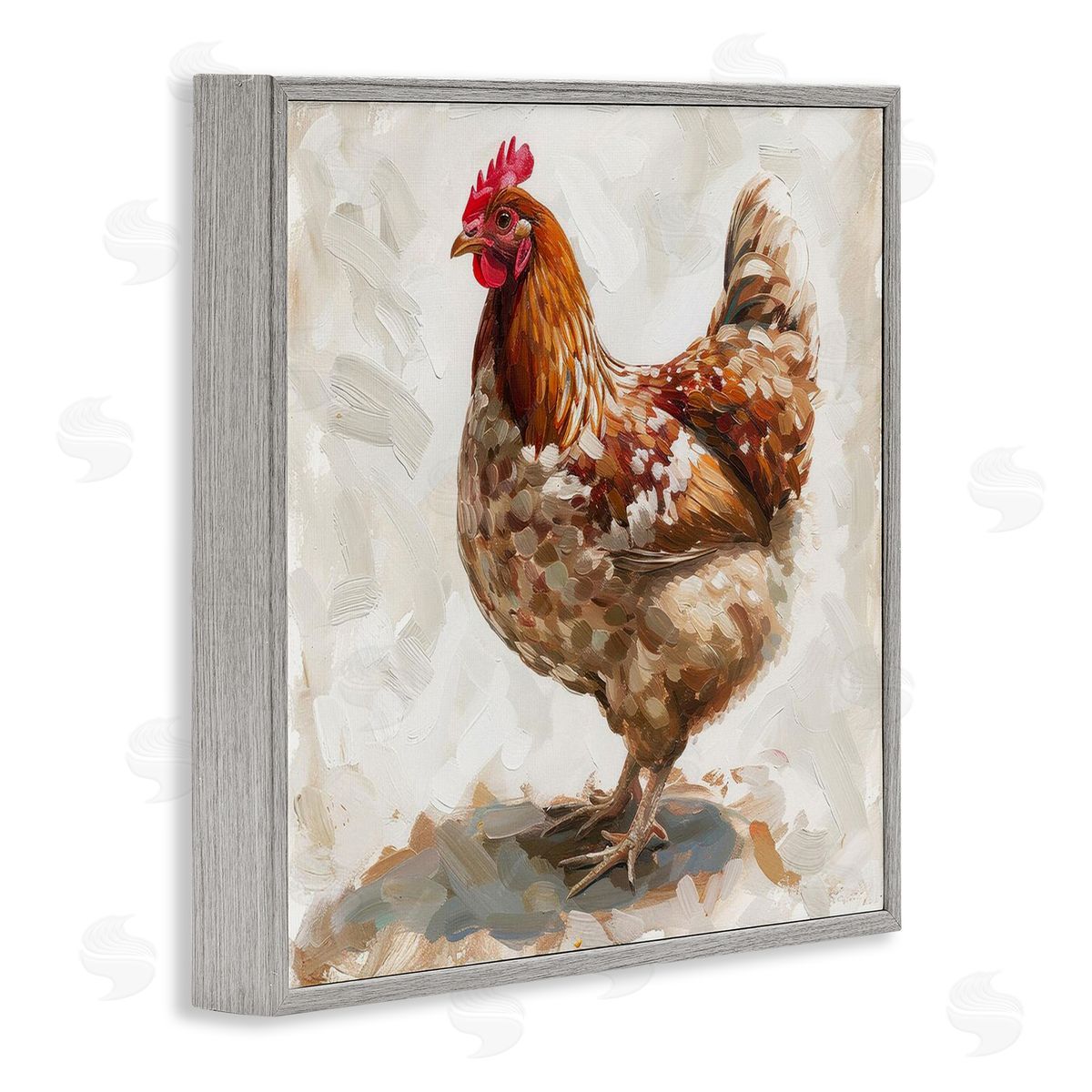 Neutral Chicken on Beige Grey Frame Print Wall Art, Home Decor by LSR Design Studio