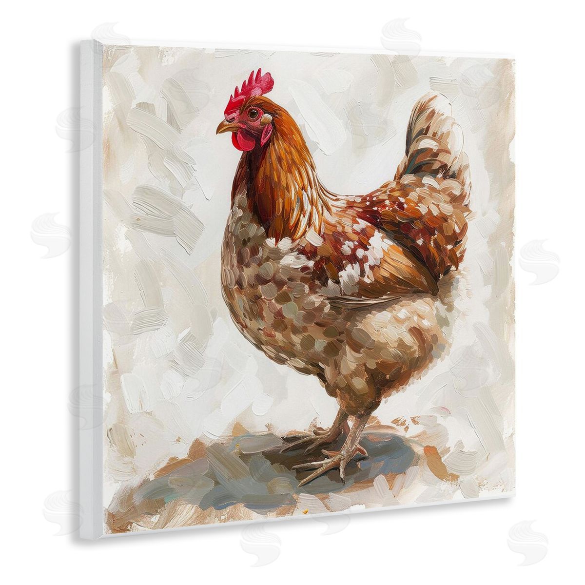 Neutral Chicken on Beige Wood Plaque Wall Art, Home Decor by LSR Design Studio