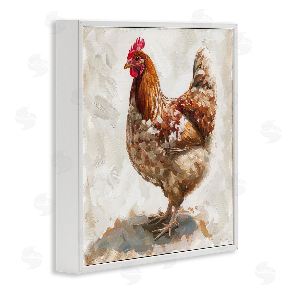 Neutral Chicken on Beige White Frame Print Wall Art, Home Decor by LSR Design Studio