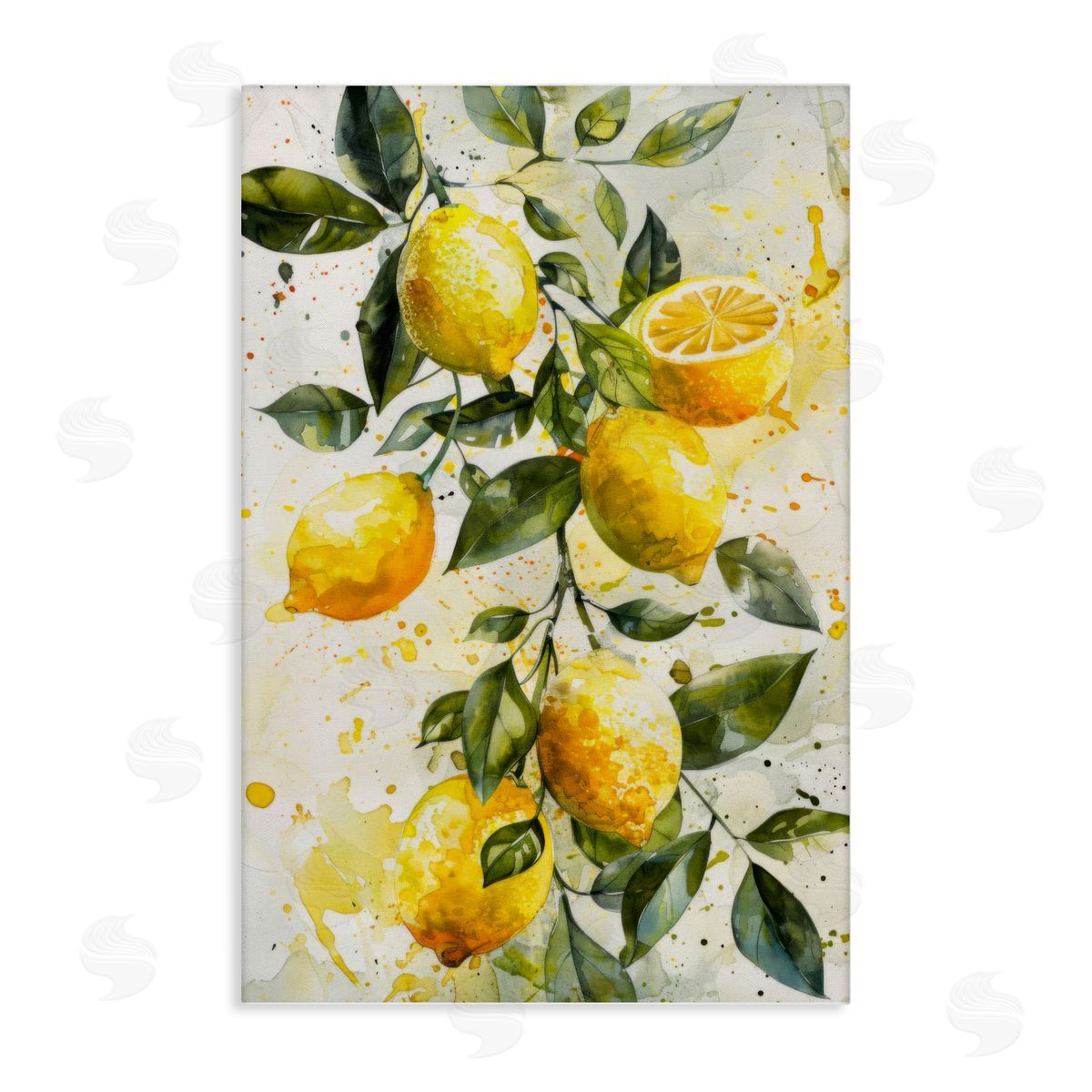 Lemon Watercolor Splashes Canvas Wall Art, Home Decor by LSR Design Studio