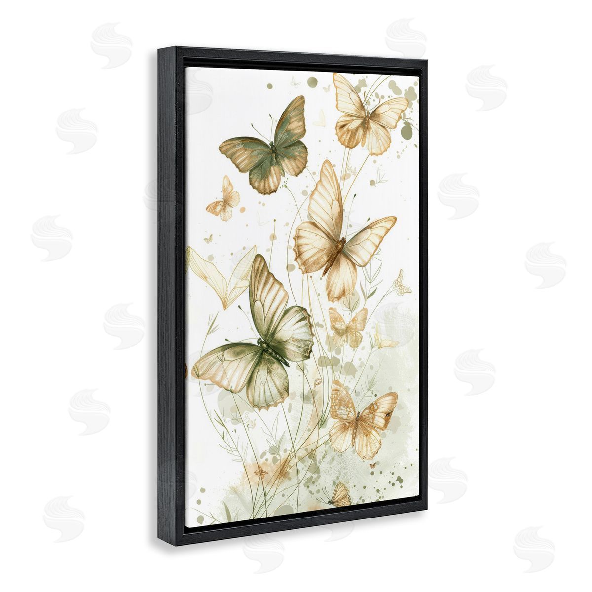 Neutral Watercolor Butterflies Black Floating Frame Canvas Wall Art, Home Decor by LSR Design Studio