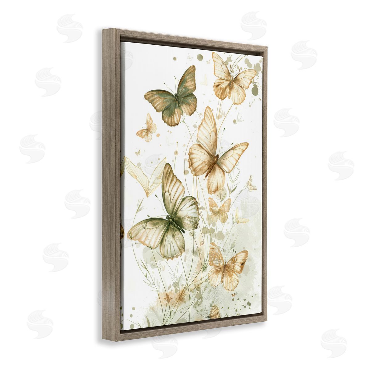 Neutral Watercolor Butterflies Brown Floating Frame Canvas Wall Art, Home Decor by LSR Design Studio