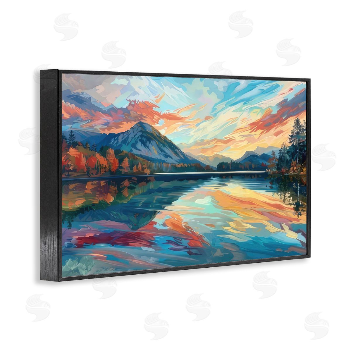 Abstract Swirled Lake & Mountain Black Frame Print Wall Art, Home Decor by LSR Design Studio