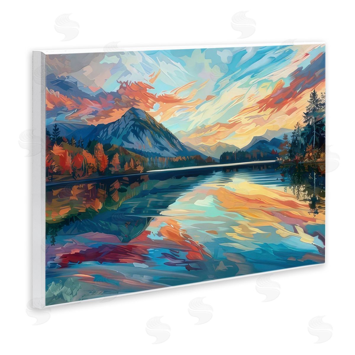 Abstract Swirled Lake & Mountain Wood Plaque Wall Art, Home Decor by LSR Design Studio