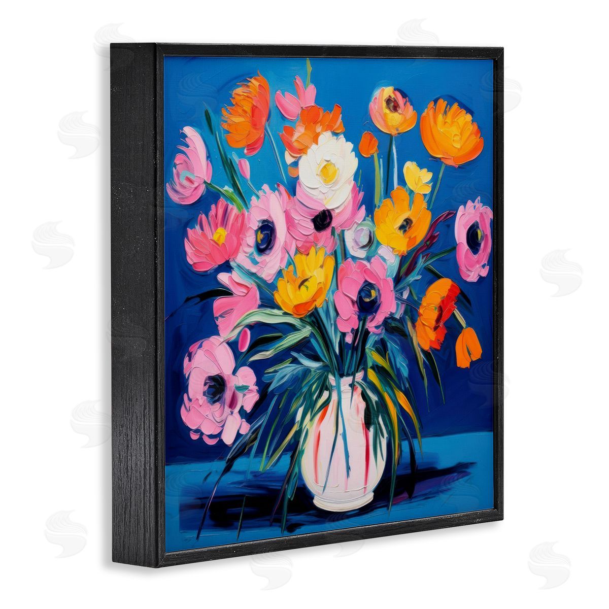 Bright Poppies Bouquet Black Frame Print Wall Art, Home Decor by LSR Design Studio