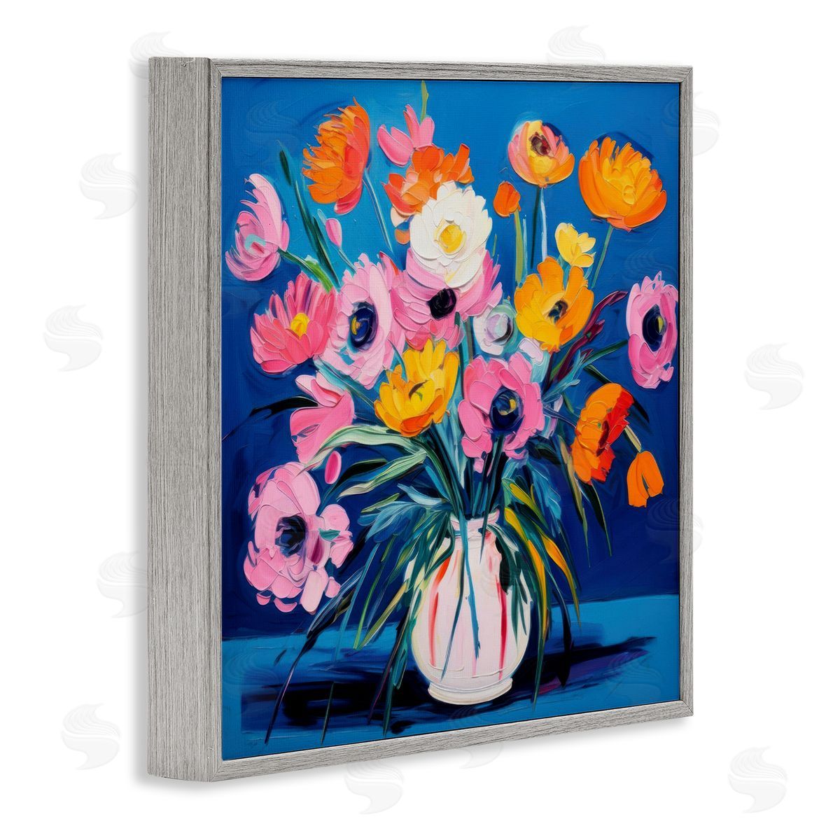 Bright Poppies Bouquet Grey Frame Print Wall Art, Home Decor by LSR Design Studio