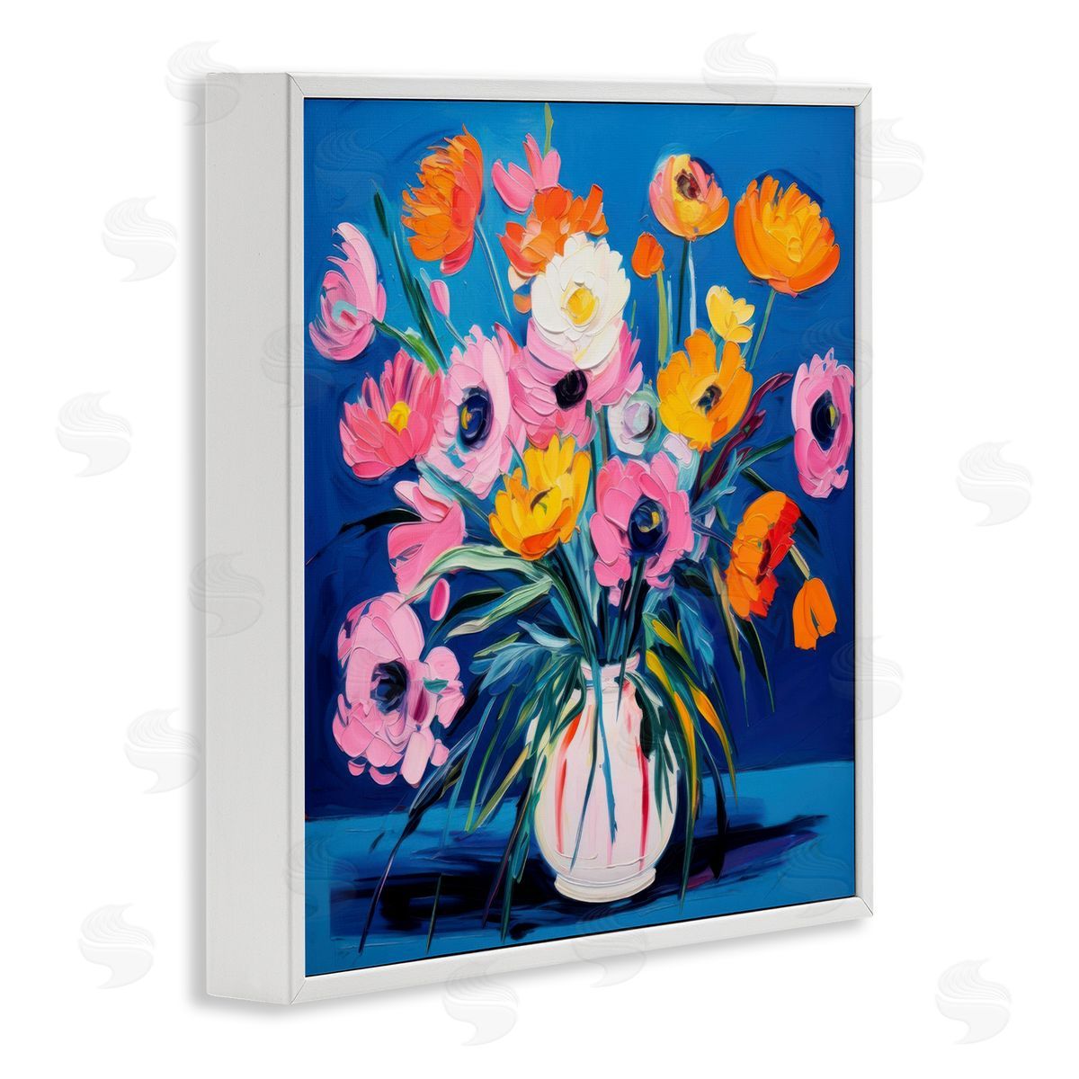Bright Poppies Bouquet White Frame Print Wall Art, Home Decor by LSR Design Studio