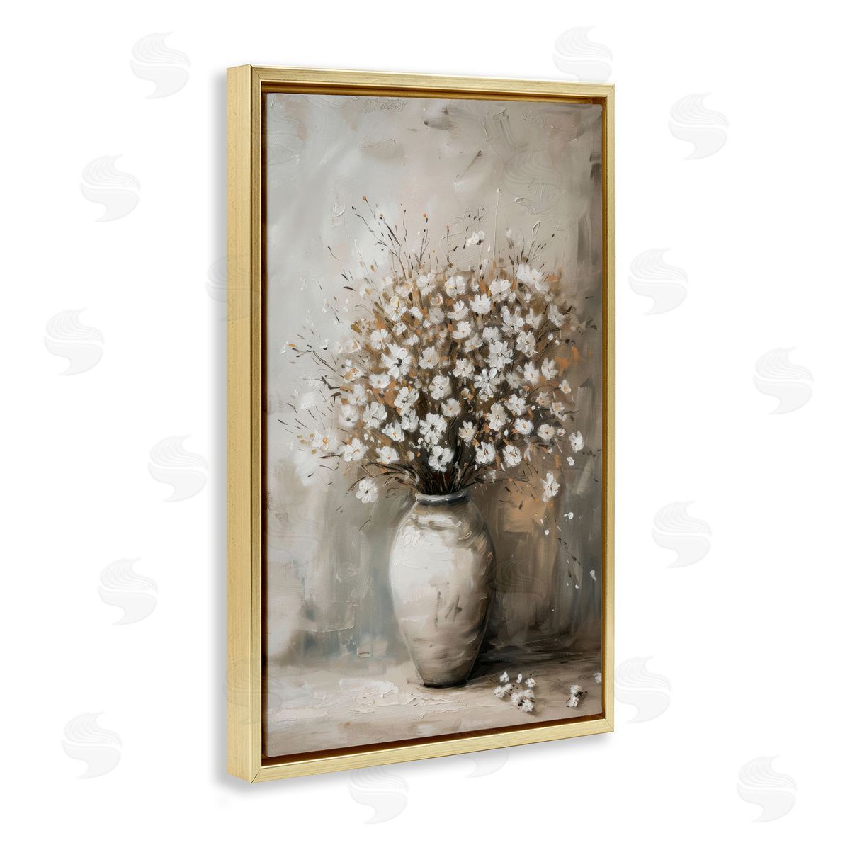 Vintage Still Life Bouquet Gold Floating Frame Canvas Wall Art, Home Decor by LSR Design Studio