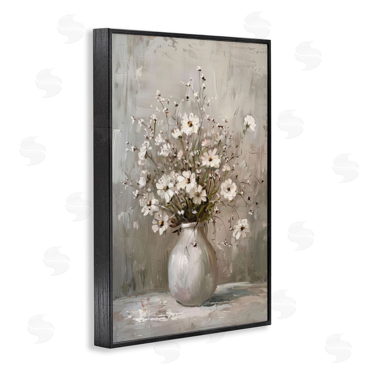 Vintage Still Life Daisies Black Frame Print Wall Art, Home Decor by LSR Design Studio