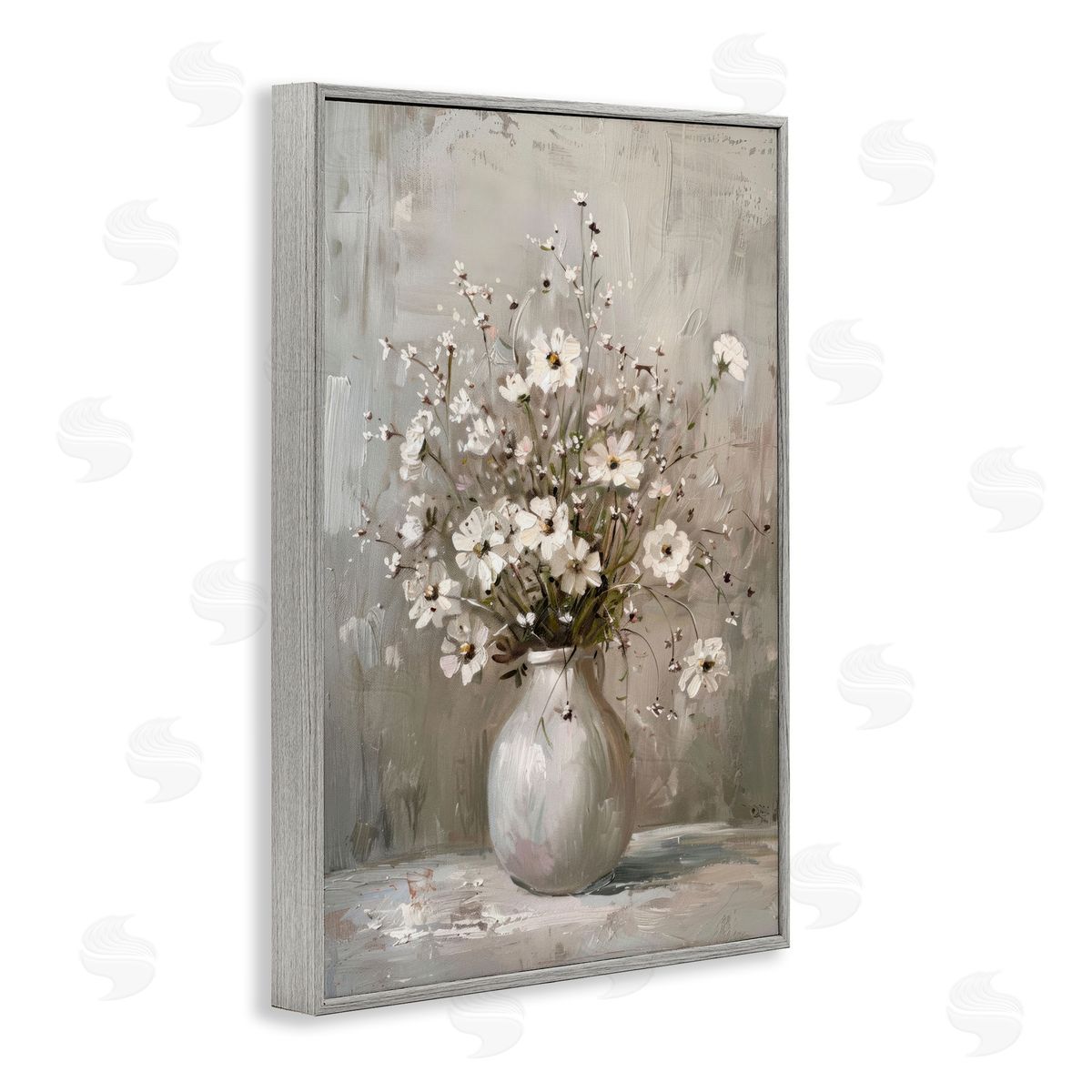 Vintage Still Life Daisies Grey Frame Print Wall Art, Home Decor by LSR Design Studio