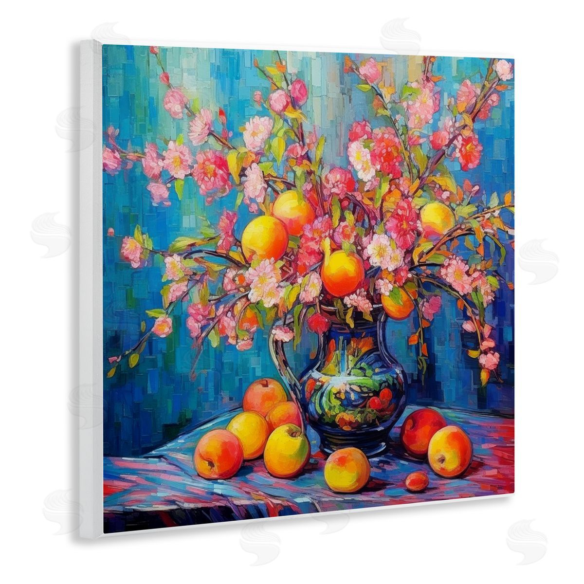 Peach & Florals Bouquet Wood Plaque Wall Art, Home Decor by LSR Design Studio