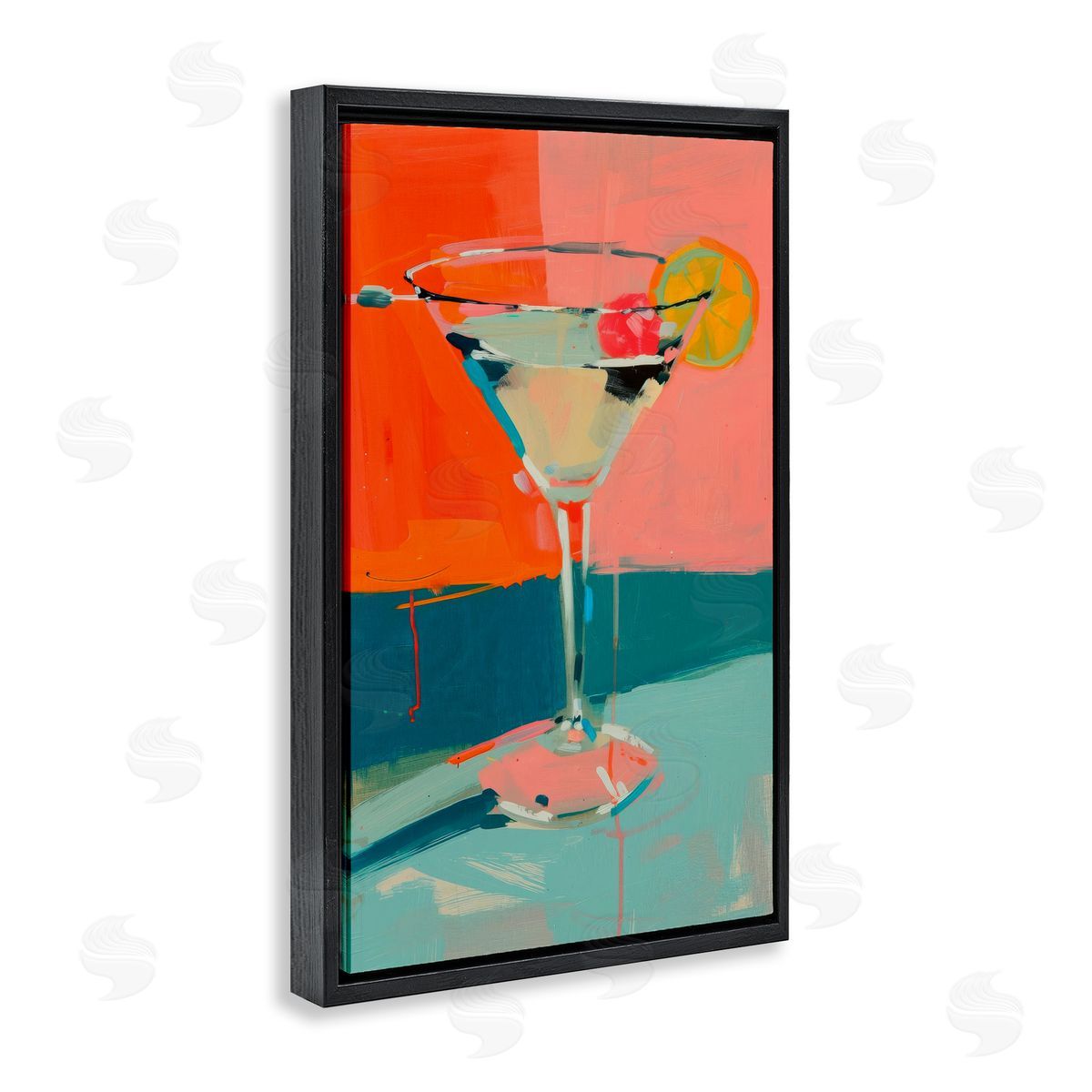 Modern Cocktail Time Black Floating Frame Canvas Wall Art, Home Decor by LSR Design Studio