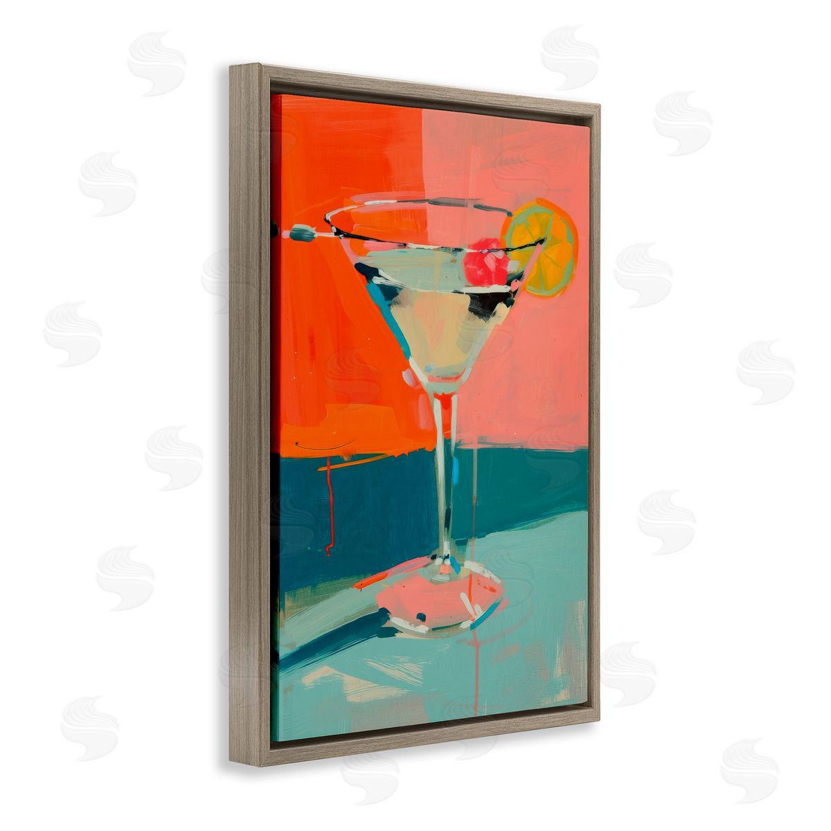 Modern Cocktail Time Brown Floating Frame Canvas Wall Art, Home Decor by LSR Design Studio