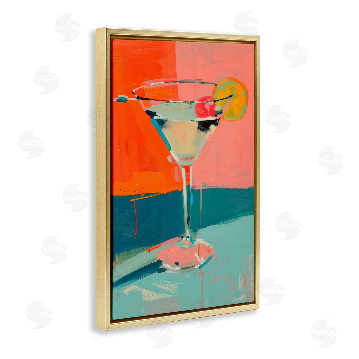 Modern Cocktail Time Gold Floating Frame Canvas Wall Art, Home Decor by LSR Design Studio