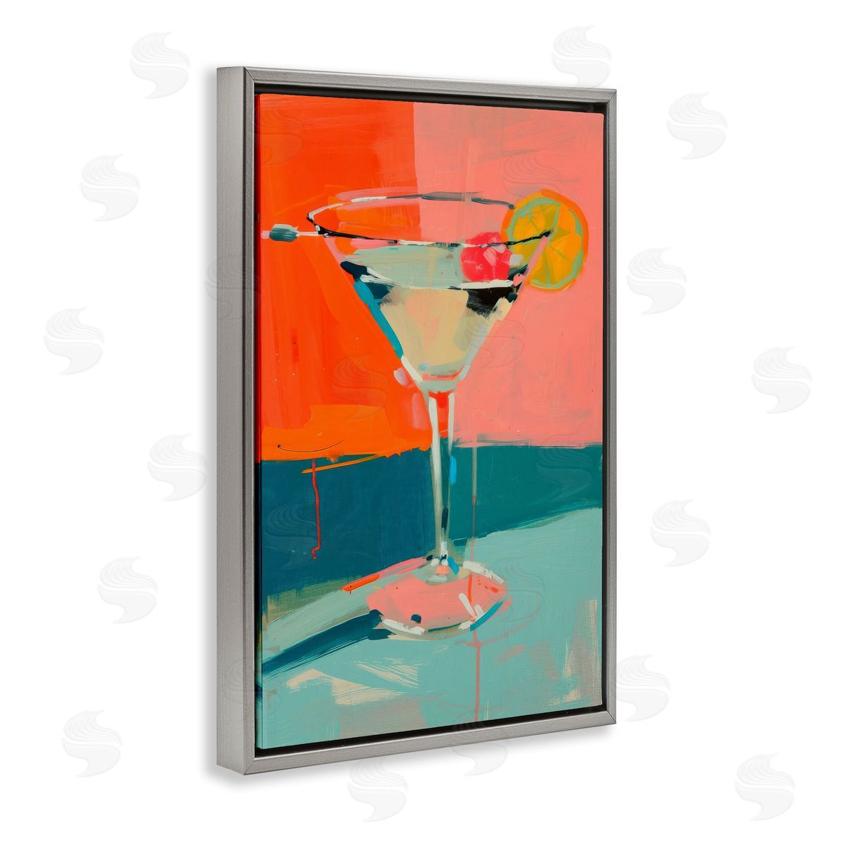 Modern Cocktail Time Grey Floating Frame Canvas Wall Art, Home Decor by LSR Design Studio