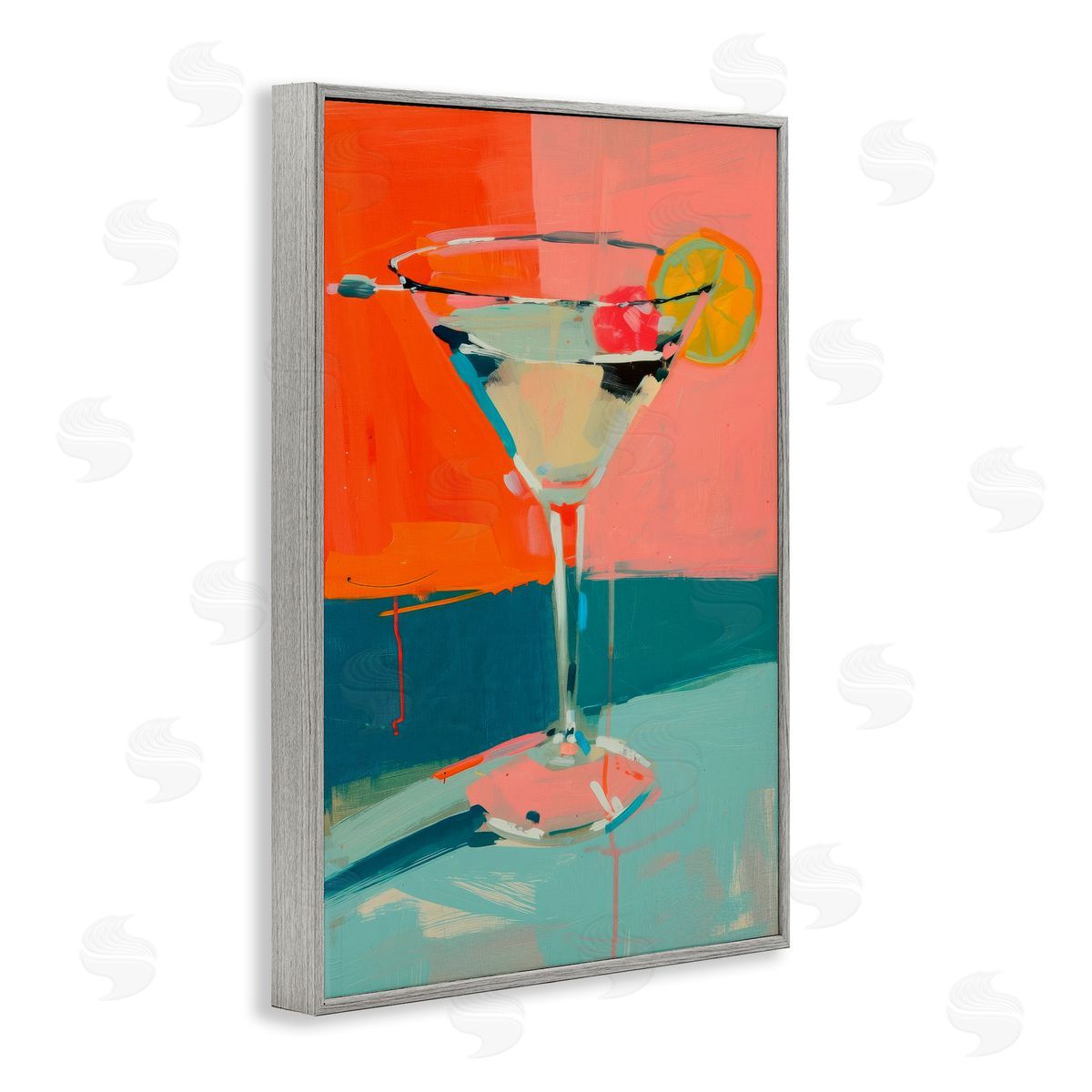 Modern Cocktail Time Grey Frame Print Wall Art, Home Decor by LSR Design Studio