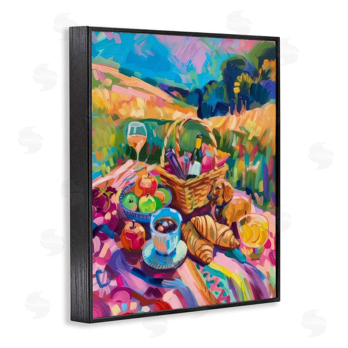 Bright Impressionist Picnic Black Frame Print Wall Art, Home Decor by LSR Design Studio