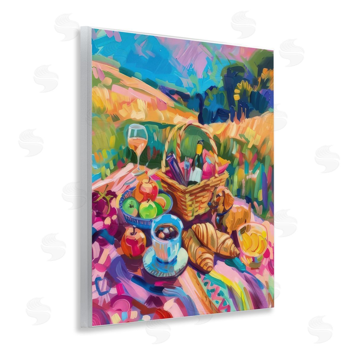 Bright Impressionist Picnic Wood Plaque Wall Art, Home Decor by LSR Design Studio