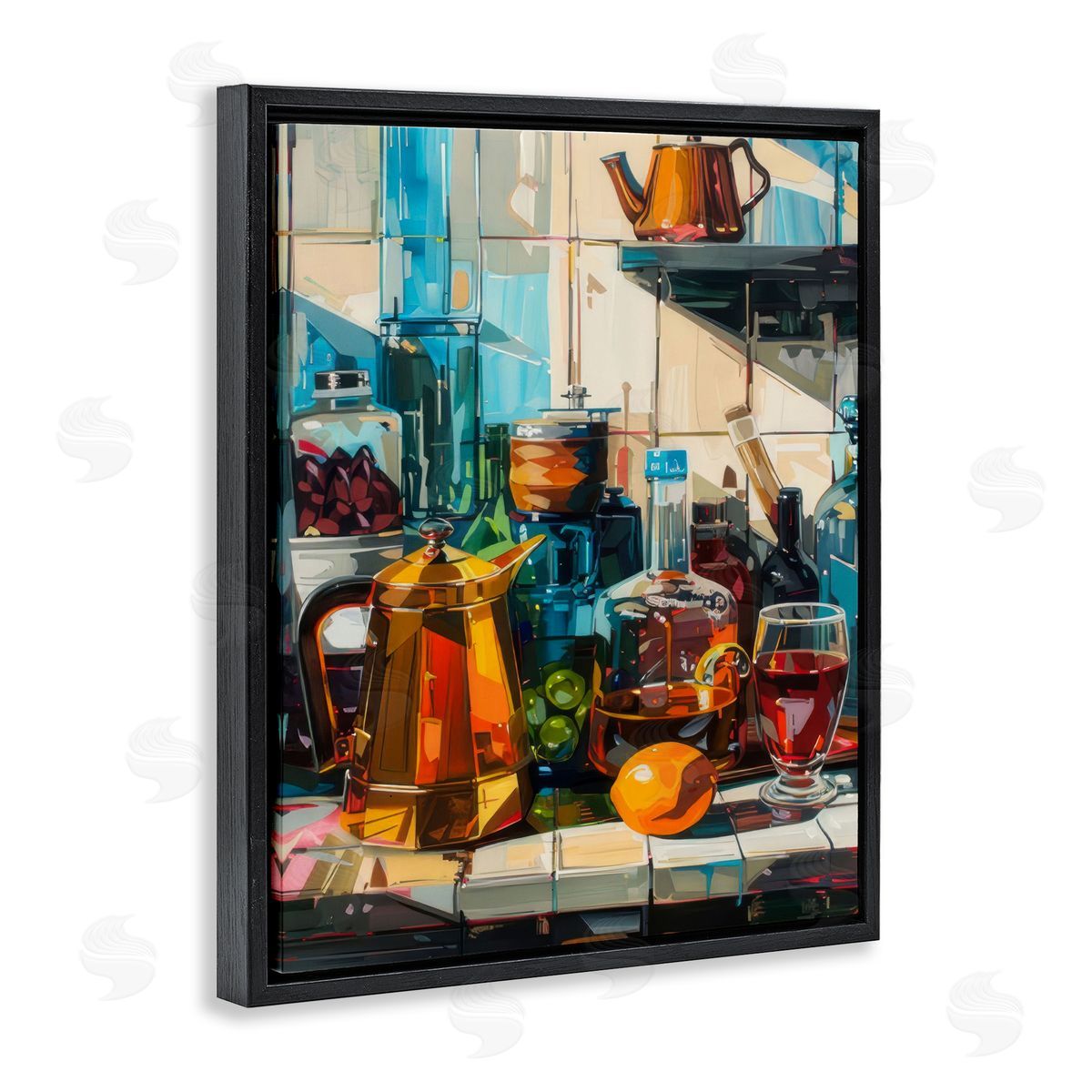 Kitchen Counter Cocktails Black Floating Frame Canvas Wall Art, Home Decor by LSR Design Studio