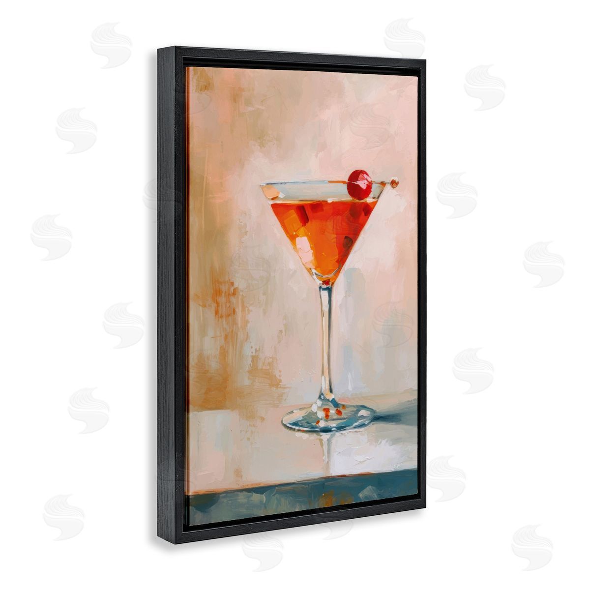 Manhattan Cocktail with Cherry Black Floating Frame Canvas Wall Art, Home Decor by LSR Design Studio