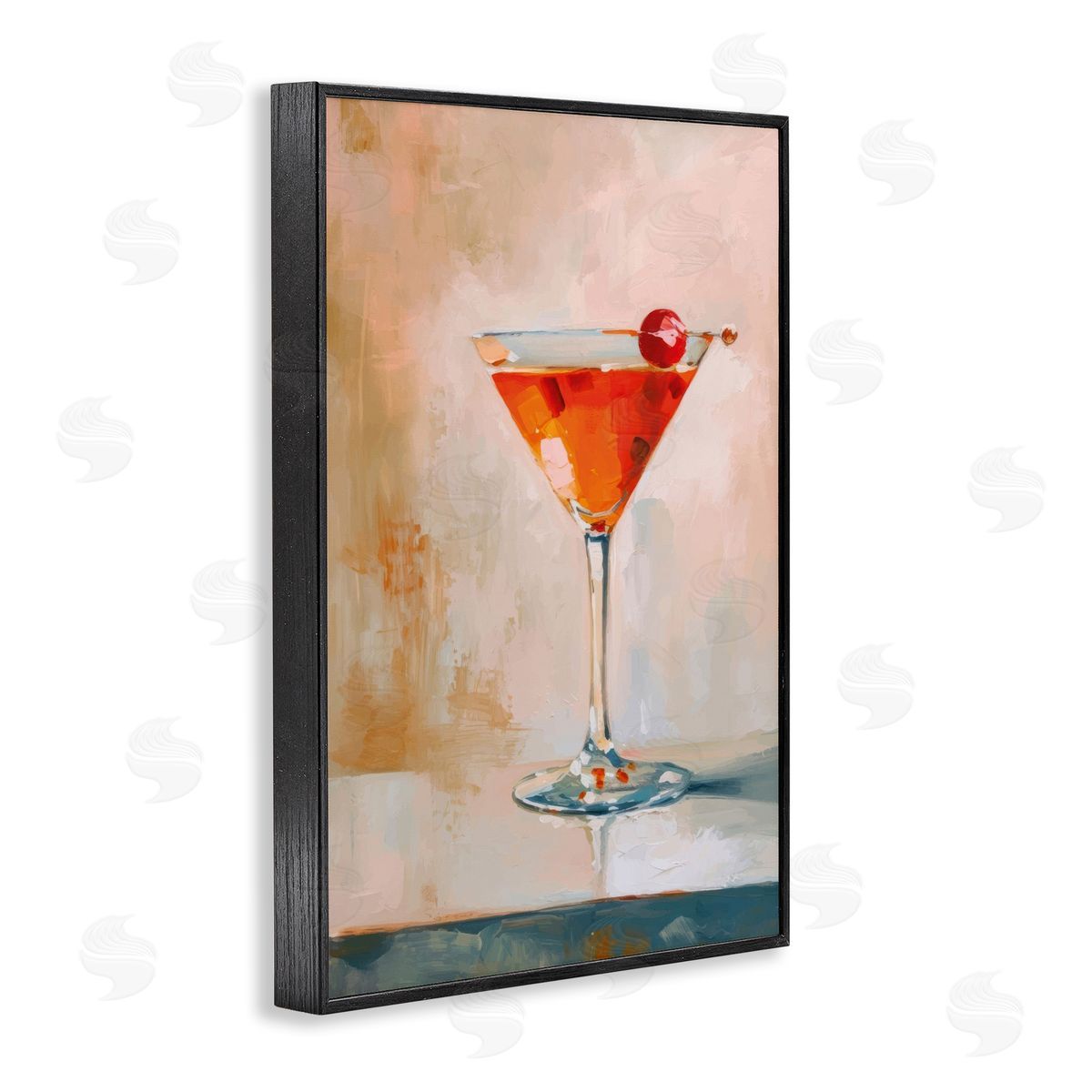 Manhattan Cocktail with Cherry Black Frame Print Wall Art, Home Decor by LSR Design Studio