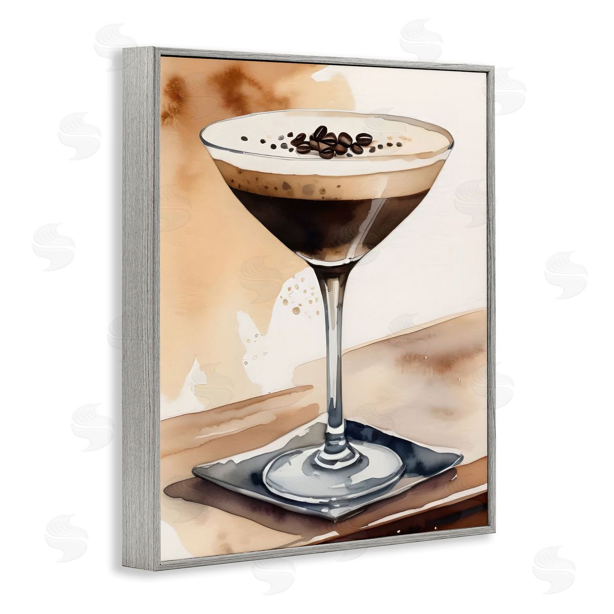 Espresso Martini Watercolor Grey Frame Print Wall Art, Home Decor by LSR Design Studio