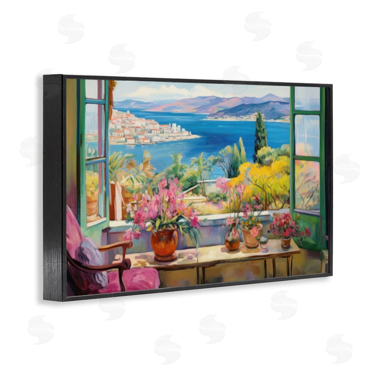 Seaside Window View Black Frame Print Wall Art, Home Decor by LSR Design Studio