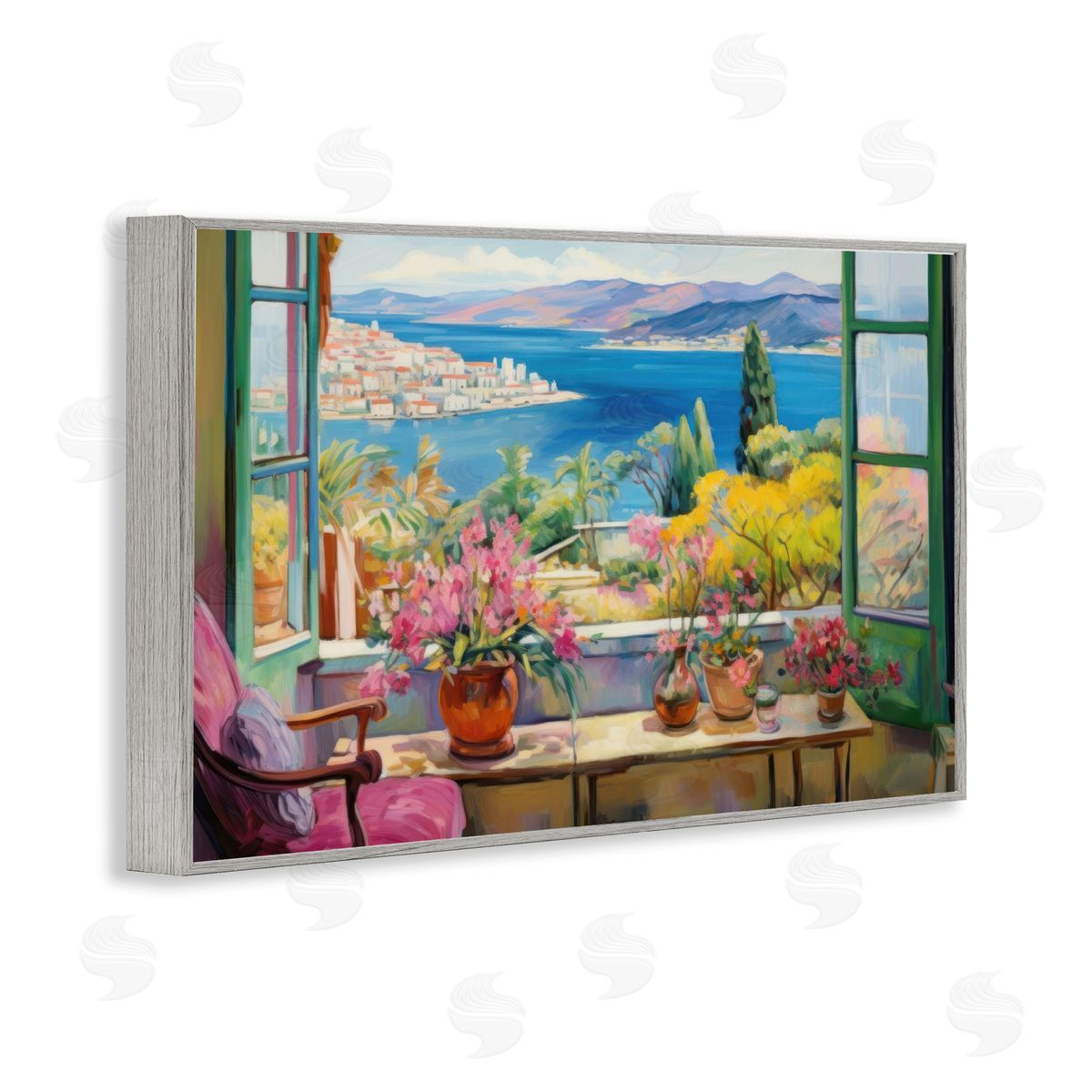 Seaside Window View Grey Frame Print Wall Art, Home Decor by LSR Design Studio