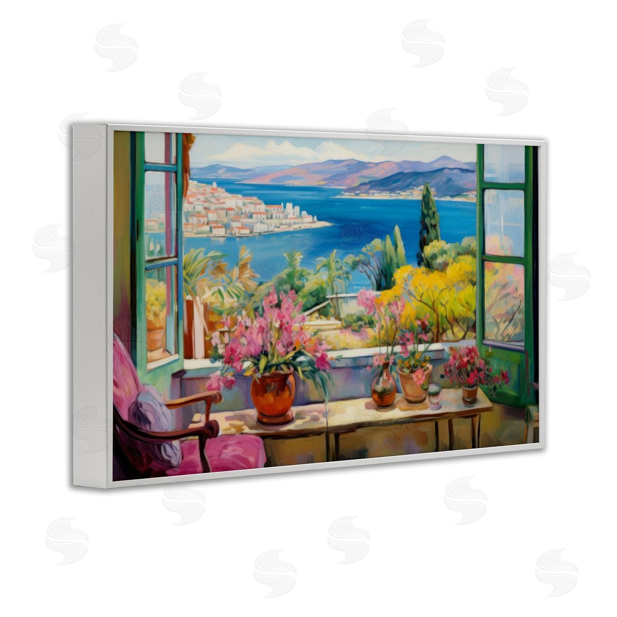 Seaside Window View White Frame Print Wall Art, Home Decor by LSR Design Studio