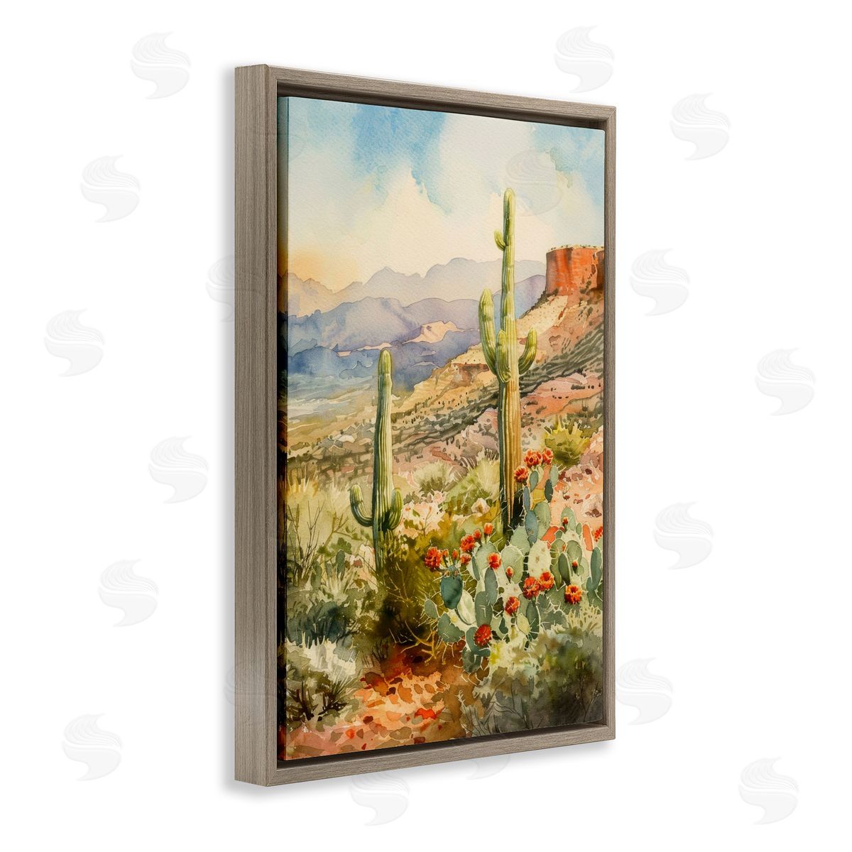 Standing Tall Cacti Nature Brown Floating Frame Canvas Wall Art, Home Decor by LSR Design Studio