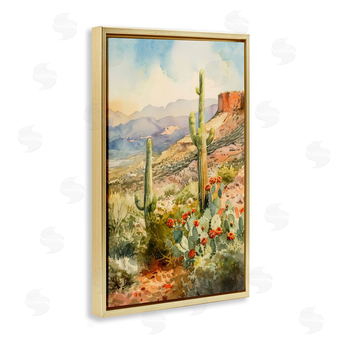 Standing Tall Cacti Nature Gold Floating Frame Canvas Wall Art, Home Decor by LSR Design Studio