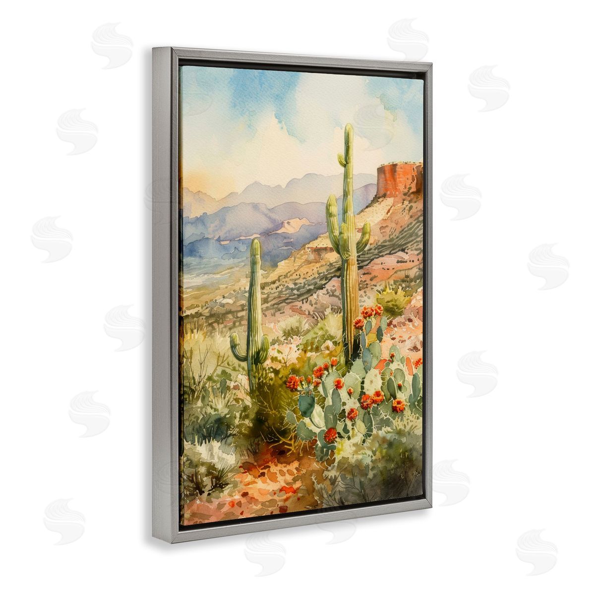 Standing Tall Cacti Nature Grey Floating Frame Canvas Wall Art, Home Decor by LSR Design Studio