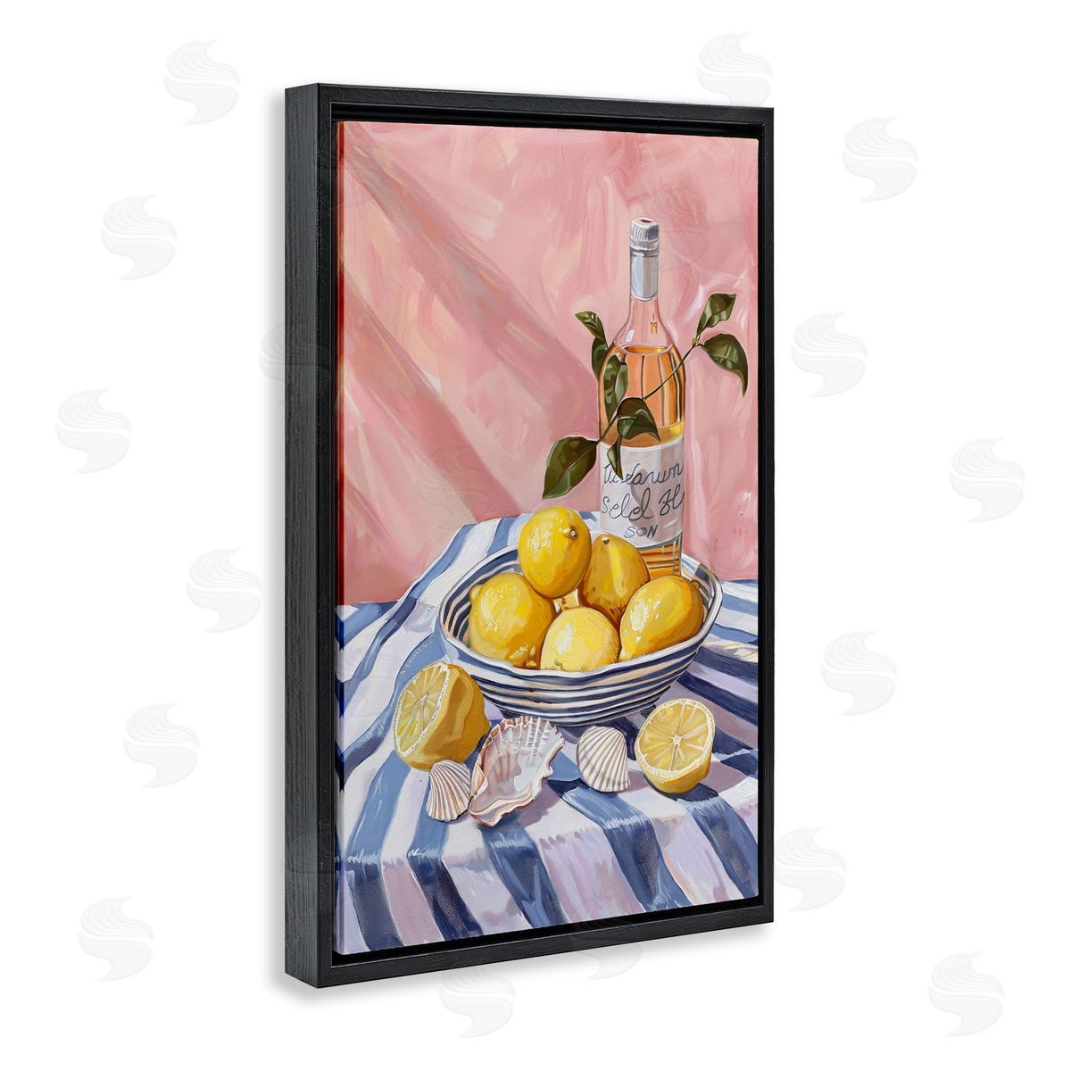 Summer Fruit & Wine Black Floating Frame Canvas Wall Art, Home Decor by LSR Design Studio