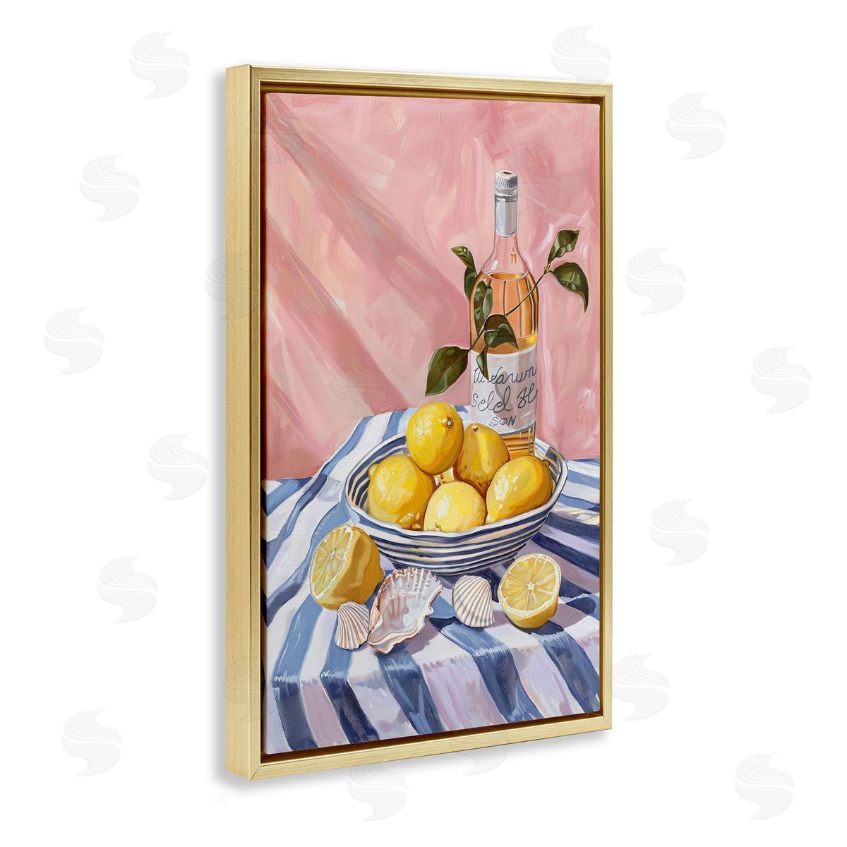 Summer Fruit & Wine Gold Floating Frame Canvas Wall Art, Home Decor by LSR Design Studio