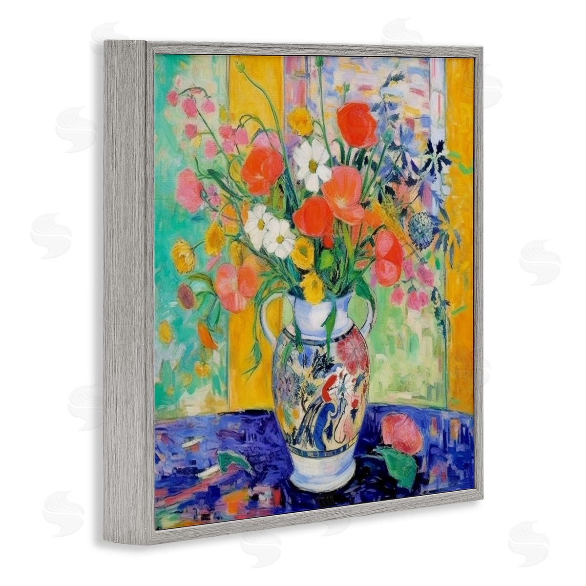 Bold Bouquet Impression Grey Frame Print Wall Art, Home Decor by LSR Design Studio