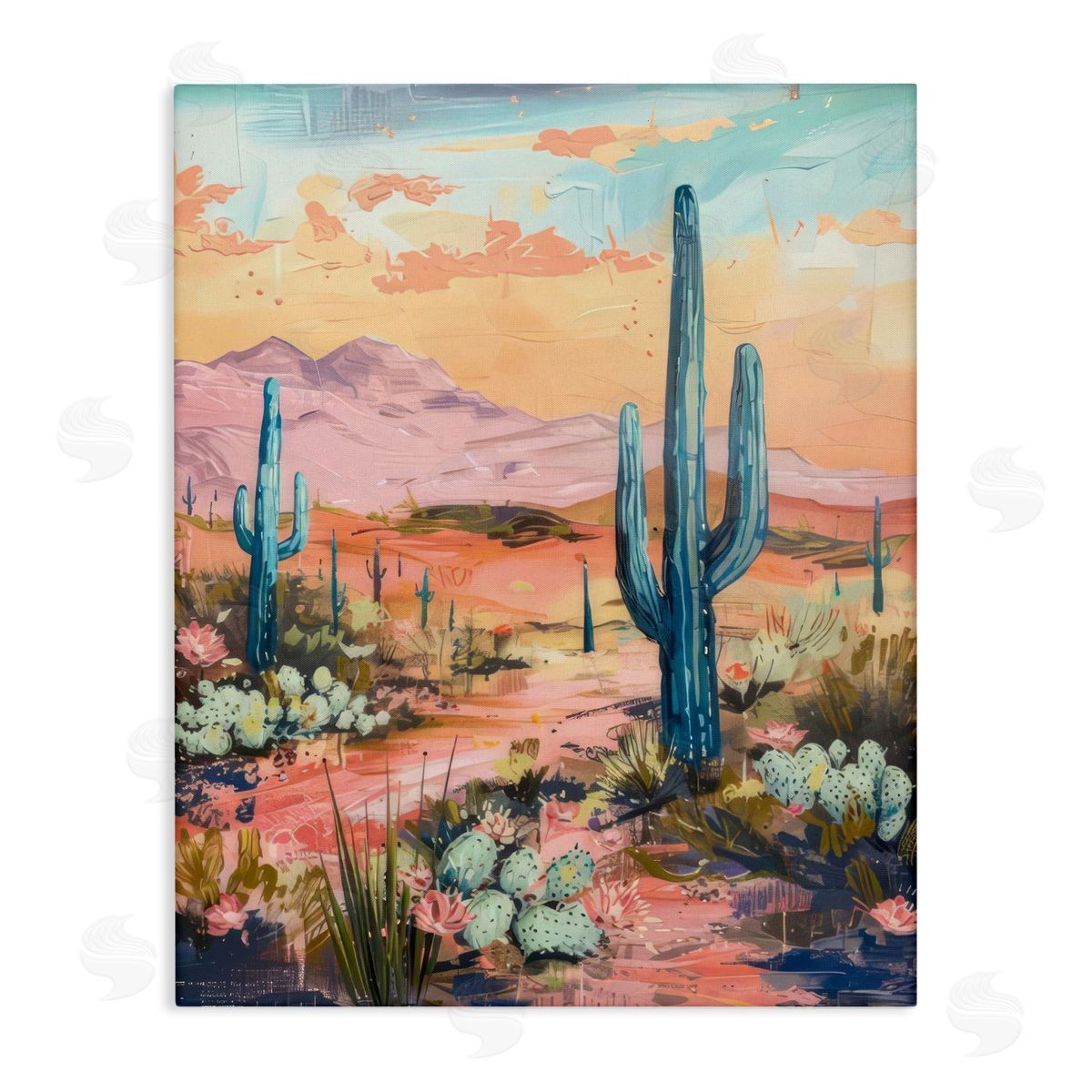 Soft Canyon Sunset Cacti Canvas Wall Art, Home Decor by LSR Design Studio