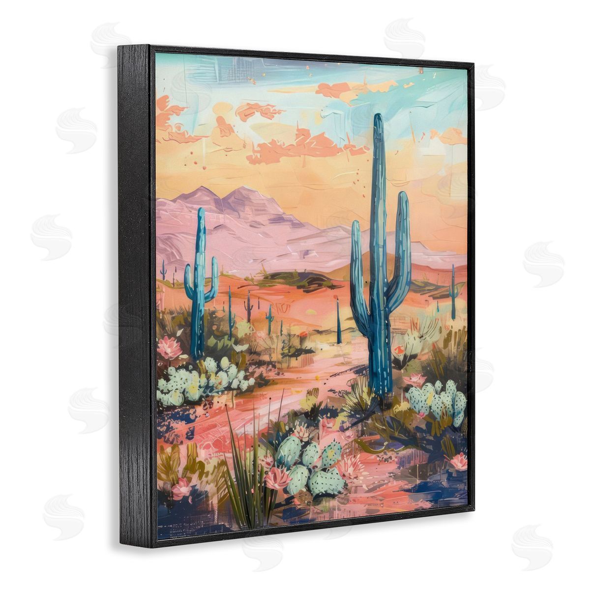 Soft Canyon Sunset Cacti Black Frame Print Wall Art, Home Decor by LSR Design Studio