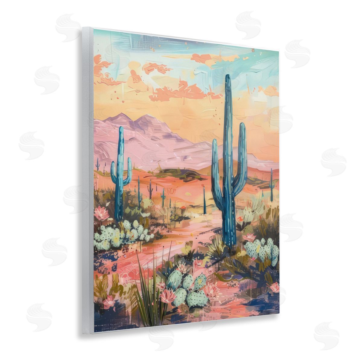 Soft Canyon Sunset Cacti Wood Plaque Wall Art, Home Decor by LSR Design Studio