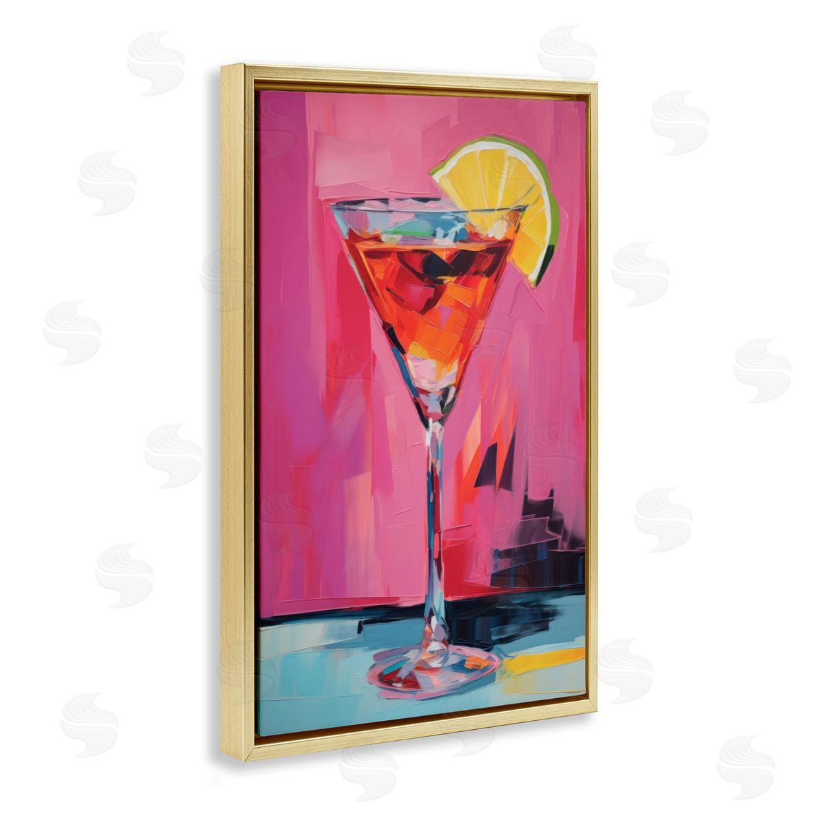 Pink Lady Cocktail Gold Floating Frame Canvas Wall Art, Home Decor by LSR Design Studio