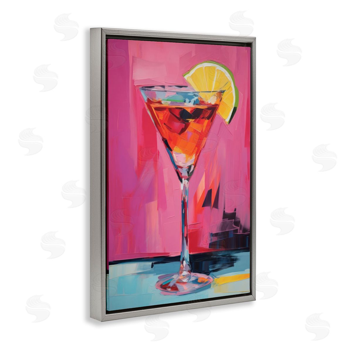 Pink Lady Cocktail Grey Floating Frame Canvas Wall Art, Home Decor by LSR Design Studio
