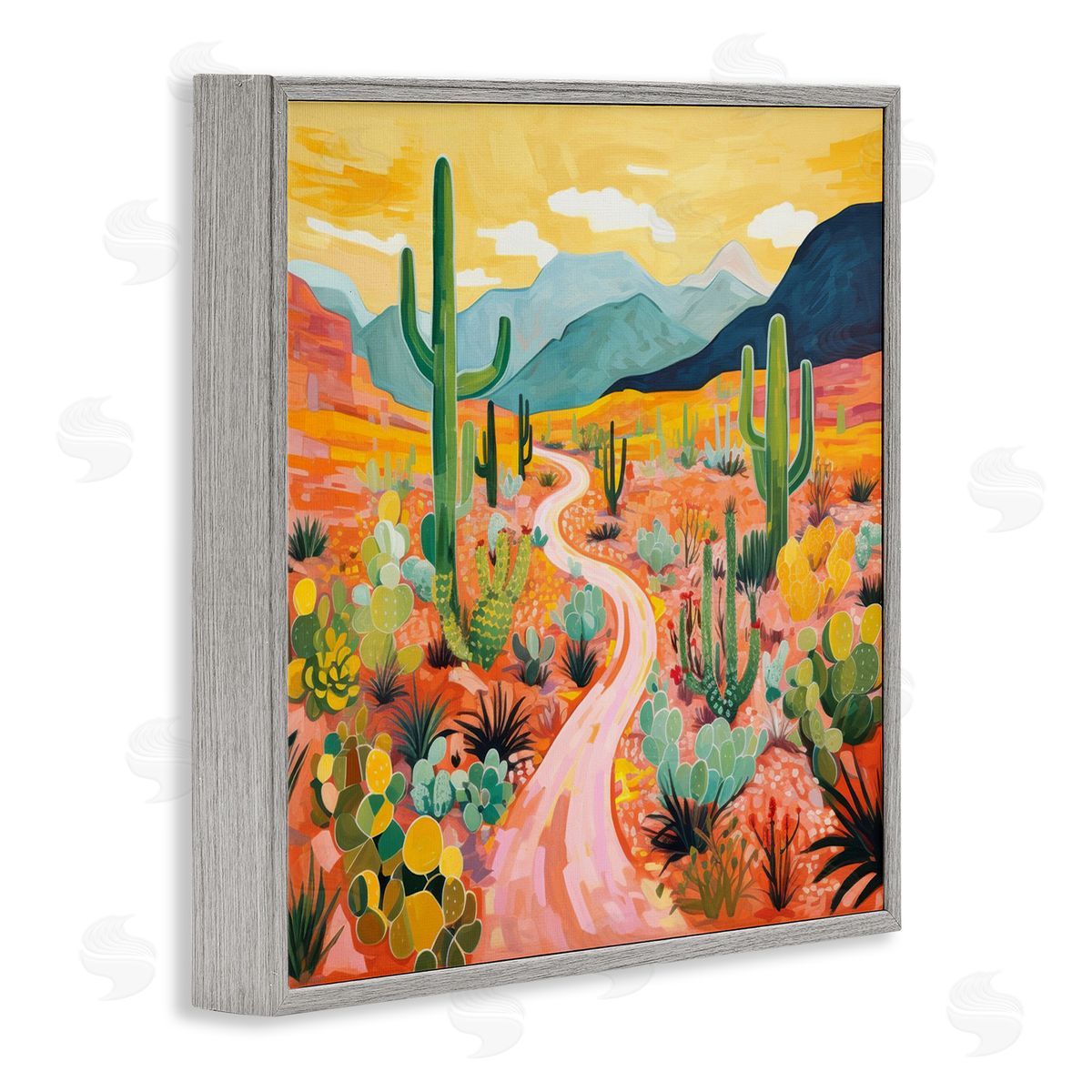 Sunrise over Desert Path Grey Frame Print Wall Art, Home Decor by LSR Design Studio