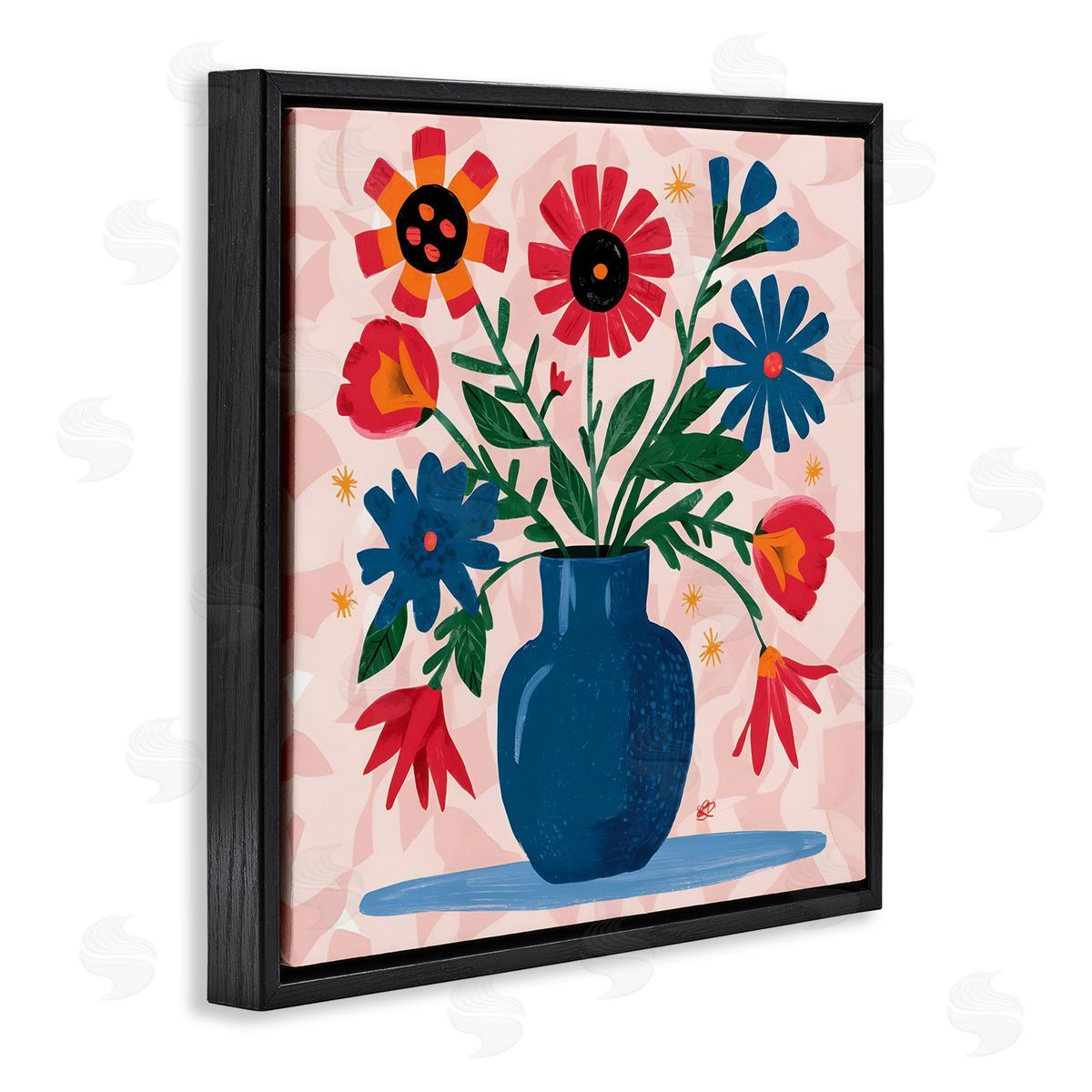 Vibrant Mixed Flowers Black Floating Frame Canvas Wall Art, Home Decor by LSR Design Studio
