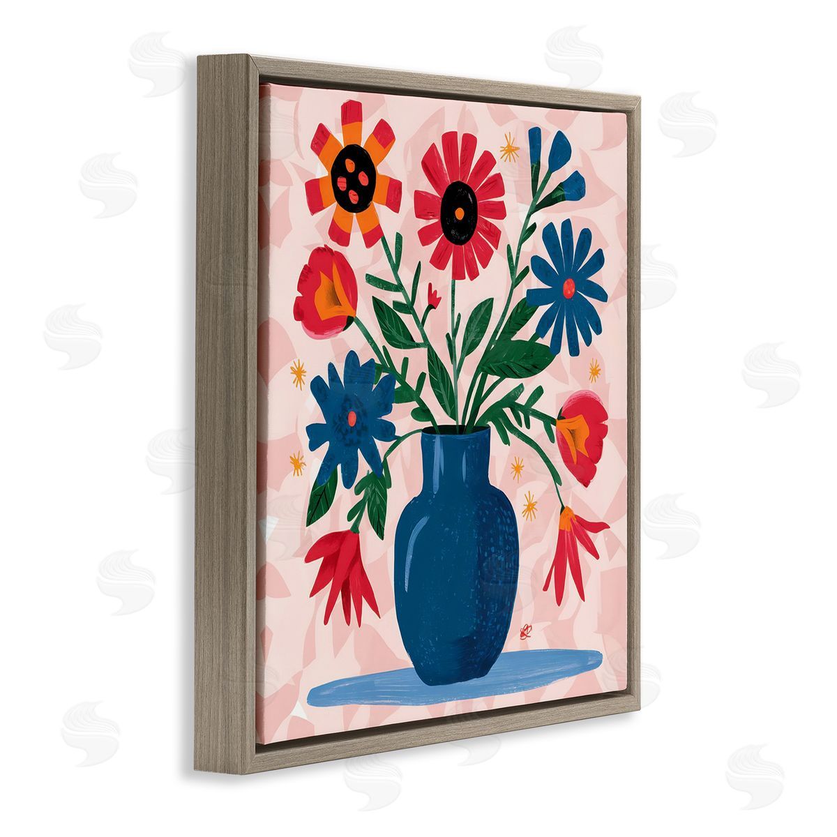 Vibrant Mixed Flowers Brown Floating Frame Canvas Wall Art, Home Decor by LSR Design Studio