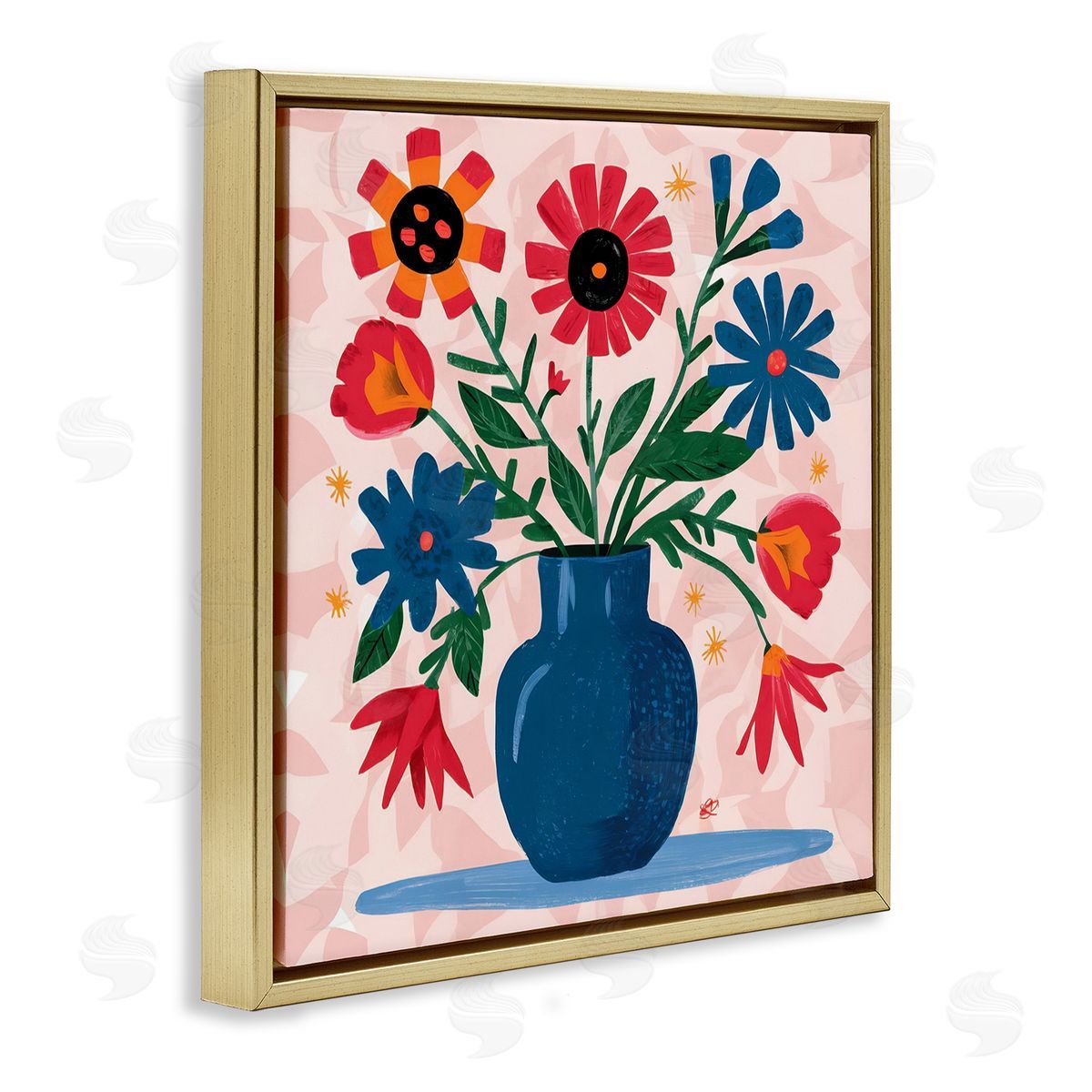 Vibrant Mixed Flowers Gold Floating Frame Canvas Wall Art, Home Decor by LSR Design Studio