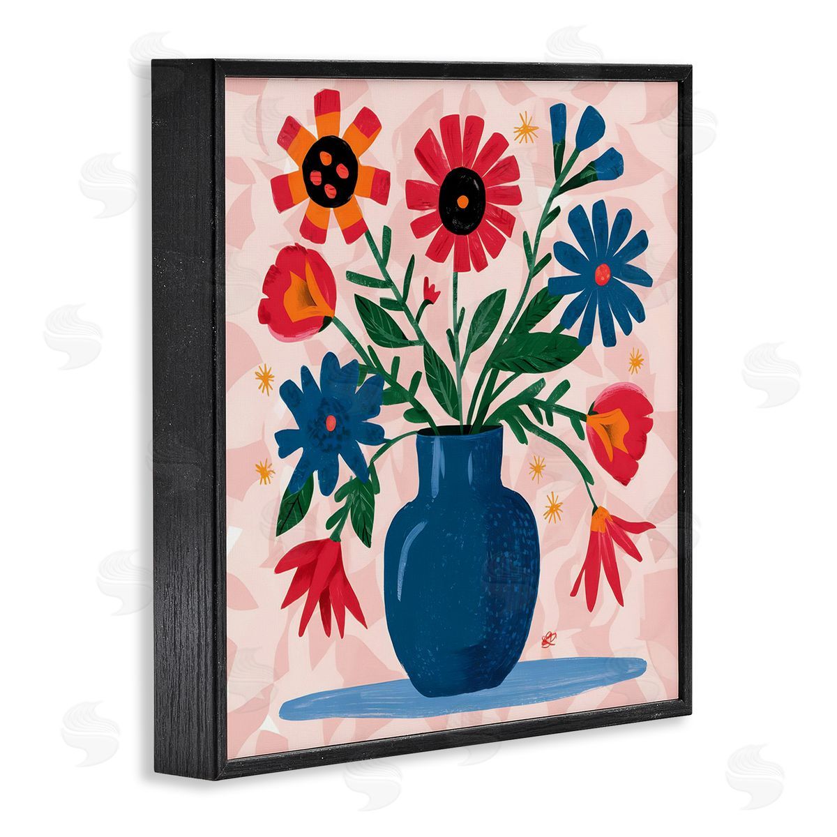 Vibrant Mixed Flowers Black Frame Print Wall Art, Home Decor by LSR Design Studio