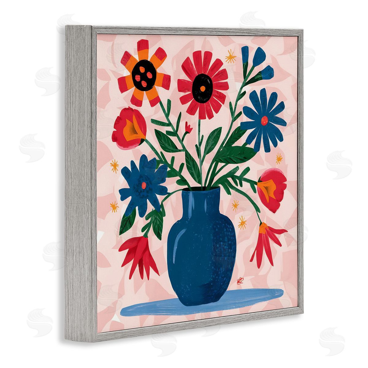 Vibrant Mixed Flowers Grey Frame Print Wall Art, Home Decor by LSR Design Studio