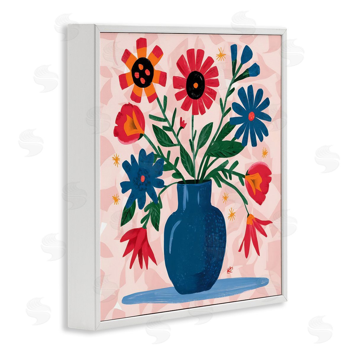 Vibrant Mixed Flowers White Frame Print Wall Art, Home Decor by LSR Design Studio