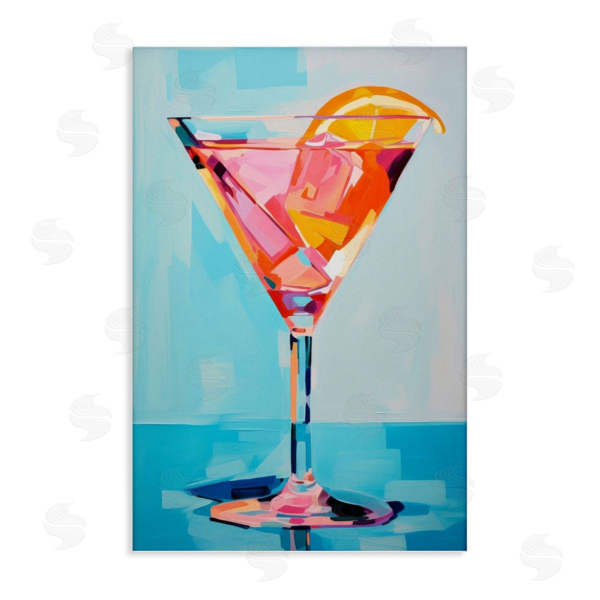 Blue & Pink Martini Canvas Wall Art, Home Decor by LSR Design Studio